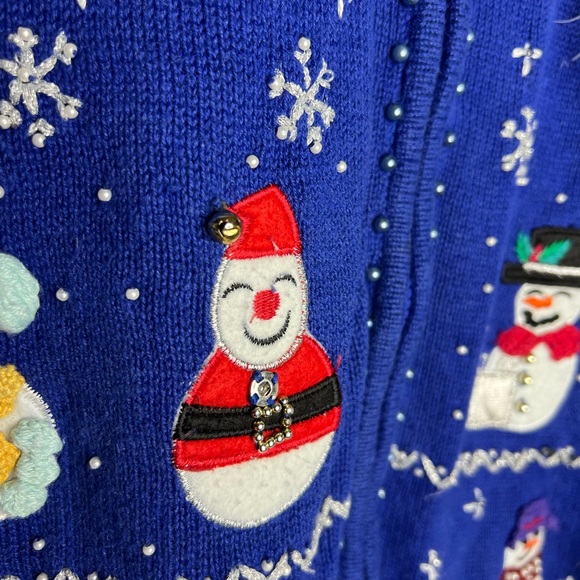 Vintage Ugly Christmas Sweater Full Zip Snowmen Feathers Cowboy Beaded Snow XXL - Picture 6 of 14